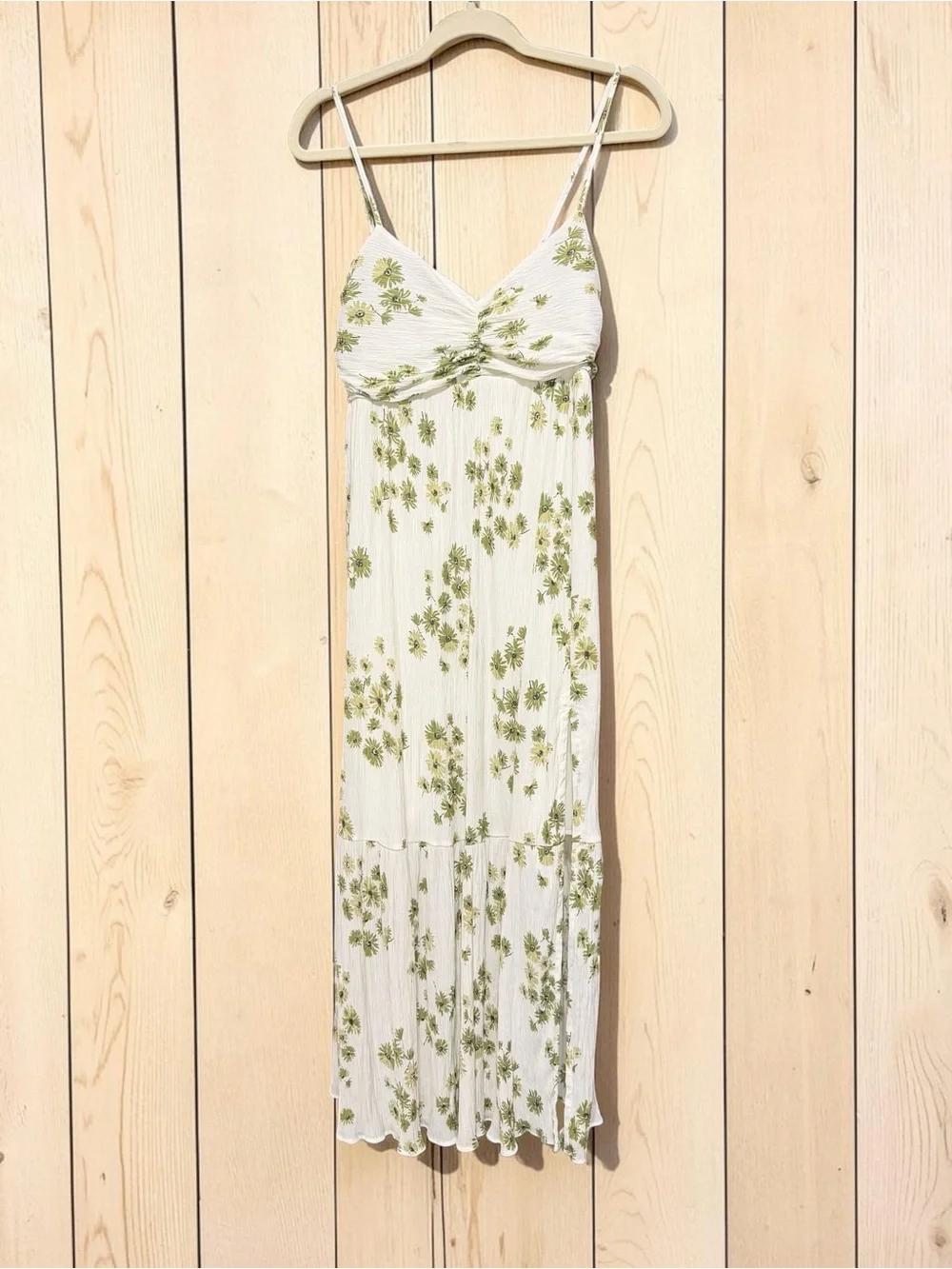 Abercrombie & Fitch White Maxi Dress with Green Floral Accents